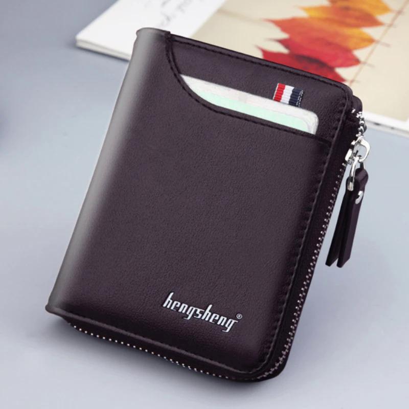 Enjoytime H Casual lederen herenportemonnee Korte verticale locomotief Britse multifunctionele kaarttas Portemonnee met ritssluiting One Size