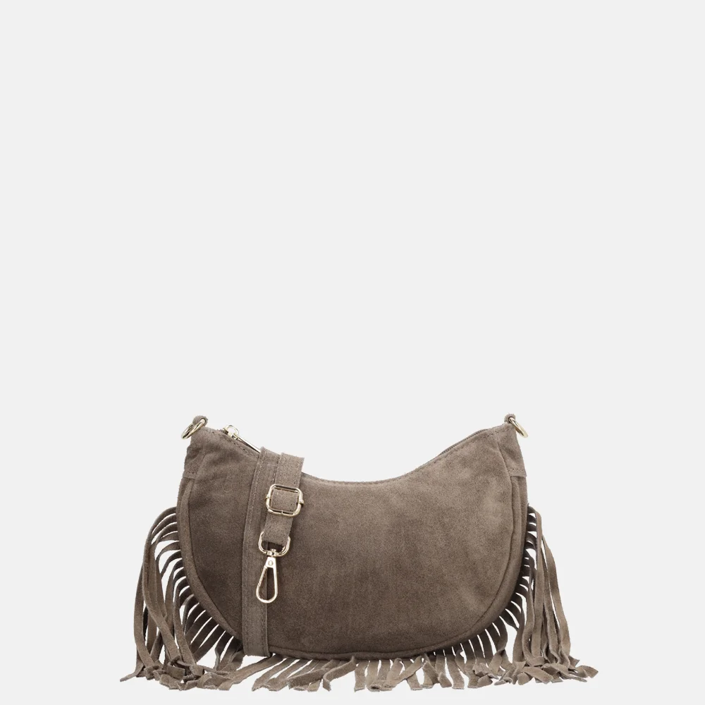 Charm London suède crossbody tas S franjes taupe