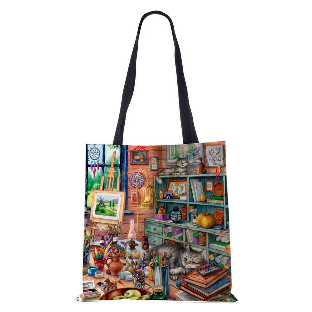 KaiTingu Vrouwen Canvas Schoudertas Cartoon Kat Harajuku 2022 Eco Hergebruikt Grote Capaciteit Casual Handtas Winkelen Reizen Tote Boekentas
