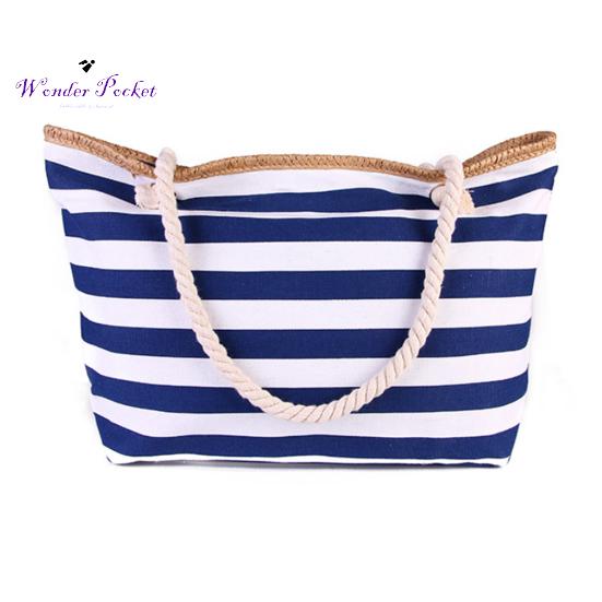 Wonder Pocket Geweldige strandtas Gestreept Herbruikbaar Multifunctioneel winkelen donkerblauwe kleur