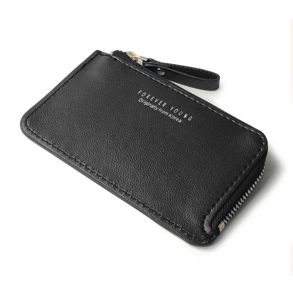 Xiangdashiye Mini Money Bag Cash Clip PU Leather Business Card Holder ID Card cover Zipper Wallet Men Coin Purse zwart