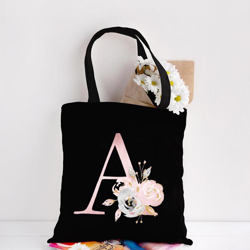 Jiangkao Canvas Tote Bag Bloemen Letters Patroon Winkelen Reizen Dames Eco Herbruikbare Schouder Shopper Tassen