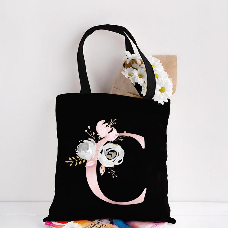 Jiangkao Canvas Tote Bag Bloemen Letters Patroon Winkelen Reizen Dames Eco Herbruikbare Schouder Shopper Tassen