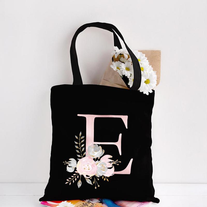 Jiangkao Canvas Tote Bag Bloemen Letters Patroon Winkelen Reizen Dames Eco Herbruikbare Schouder Shopper Tassen