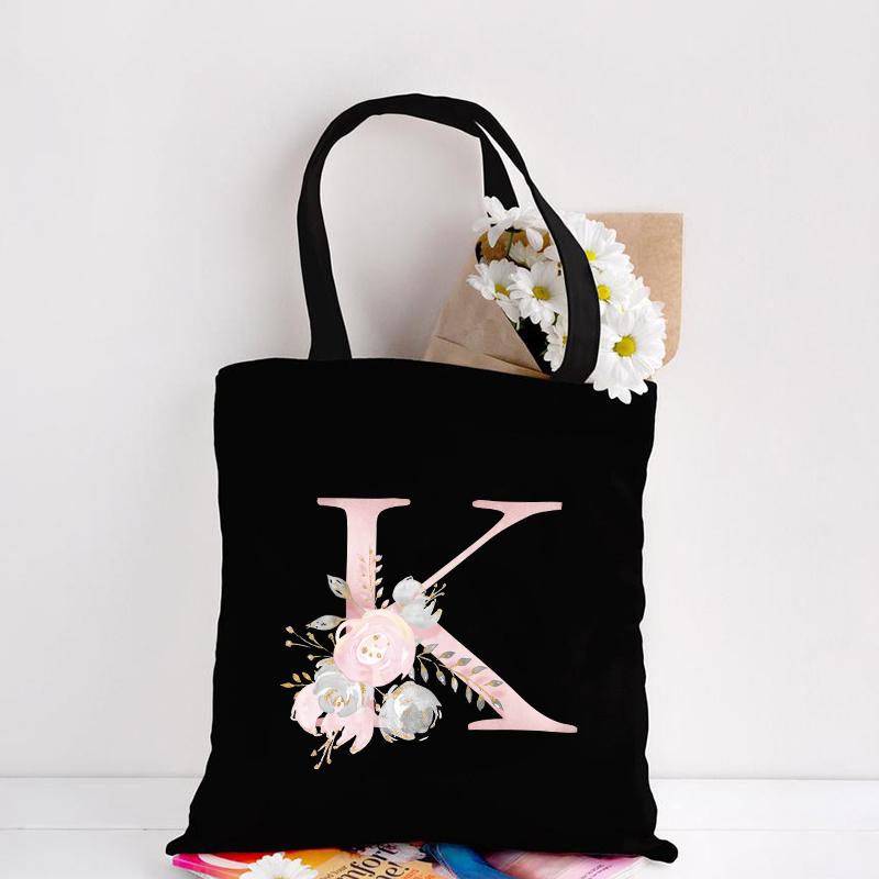 Jiangkao Canvas Tote Bag Bloemen Letters Patroon Winkelen Reizen Dames Eco Herbruikbare Schouder Shopper Tassen