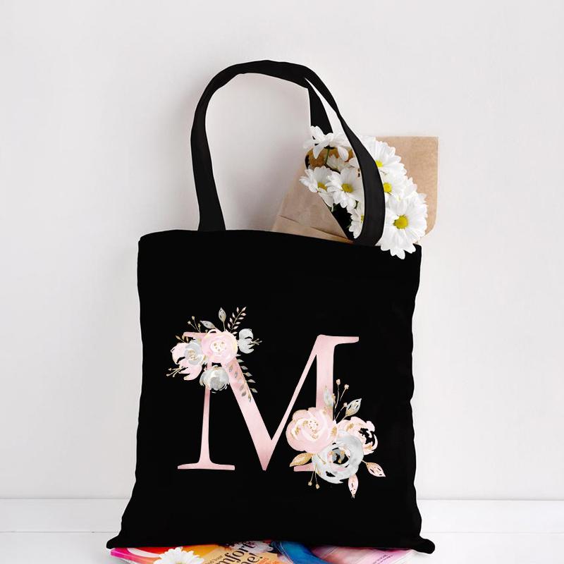 Jiangkao Canvas Tote Bag Bloemen Letters Patroon Winkelen Reizen Dames Eco Herbruikbare Schouder Shopper Tassen