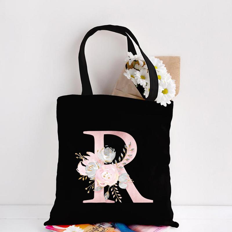 Jiangkao Canvas Tote Bag Bloemen Letters Patroon Winkelen Reizen Dames Eco Herbruikbare Schouder Shopper Tassen