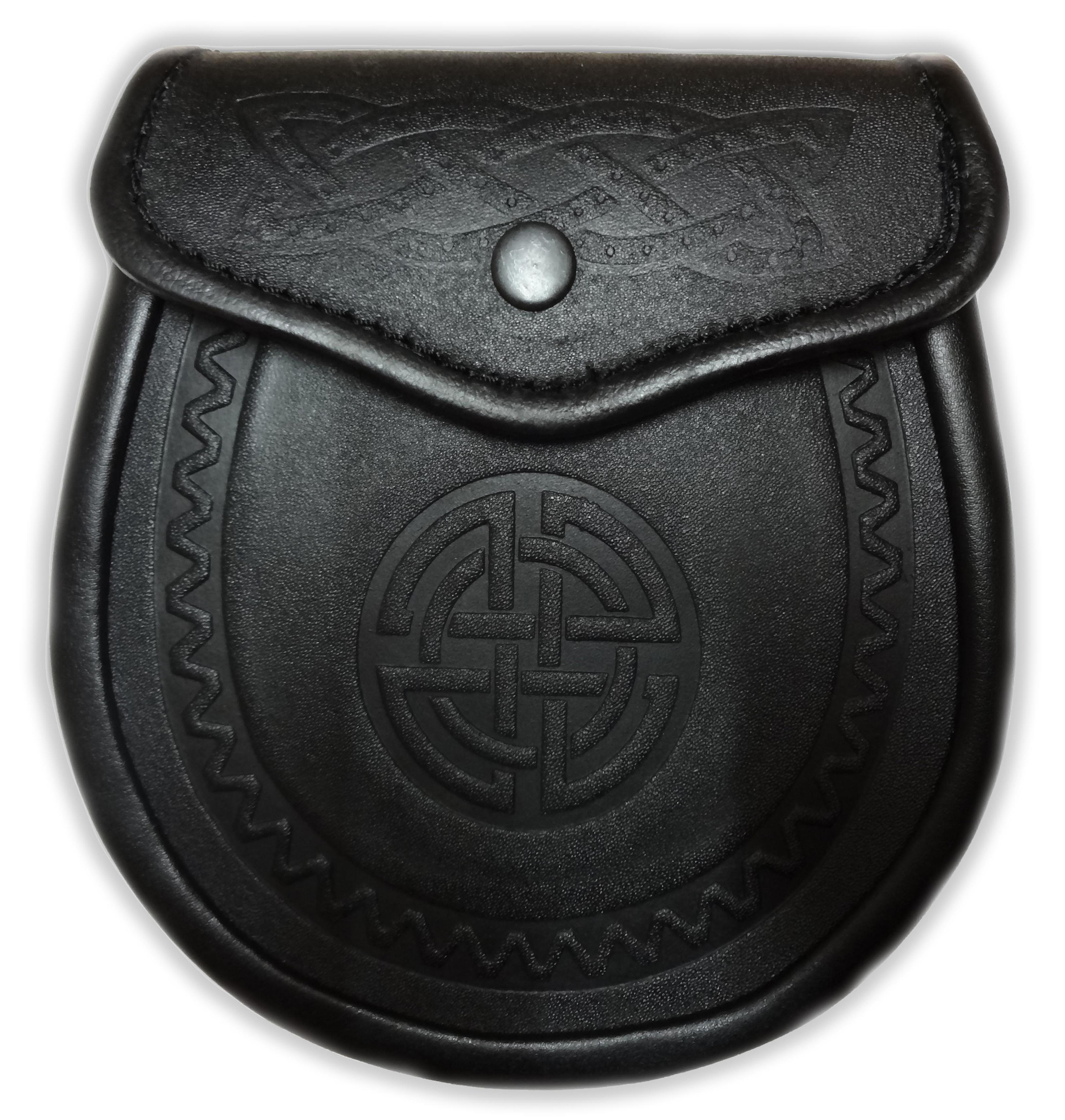 Hamilton Kilts Embossed Celtic Leather Sporran Wallet Pouch for Scottish Kilt Attire Party Dress One zwart