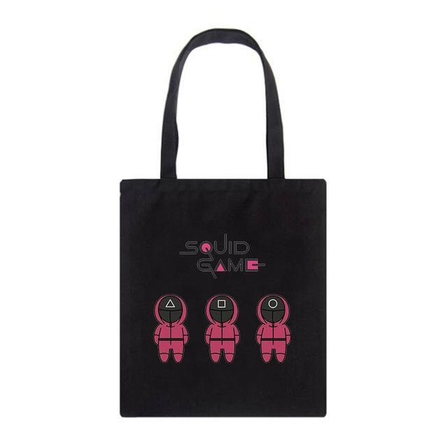 Iaidegou-4 Koreaanse TV Inktvis Game Print Casual Harajuku Vrouwelijke Schouder Canvas Tas High Street Grote Capaciteit Tote Herbruikbare Y2K Boodschappentassen 25*30cm