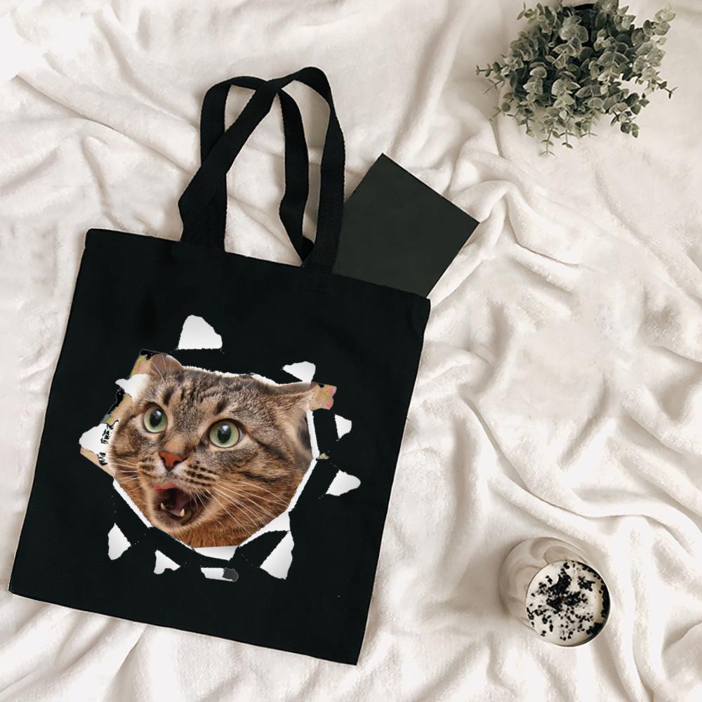 Jiangkao Cartoon Bulldog Kat Boodschappentas Vrouw Shopper Vouw Canvas 2022 Tote Reistassen Designer Handtassen Bedrukt Doek Schouder Dames Stof