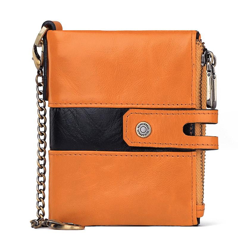 Humerpaul Echt Lederen Portemonnee Mannen Portemonnee Hasp Zwarte Kleur Met Ketting Mannelijke Portemonnee portomonee PORTFOLIO Geldzak Kleine bruin