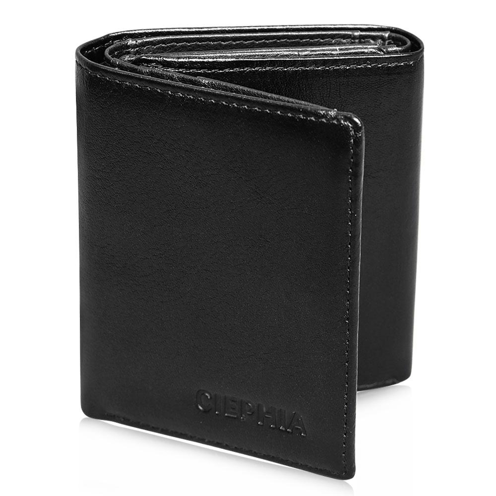 Leather Fashion Bags Grote capaciteit heren vintage leren drievoudige portemonnee - RFID-blokkerende ID-venster uitklapbare houder, echte bovenste laag koeienhuid niet-gevlochten klassieke stijl zwart