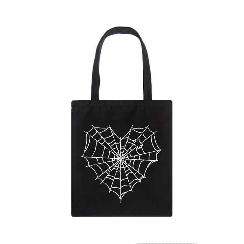 Aidegou20 Japanse gothic anime spinnenweb print canvas tas casual Vintage grote capaciteit y2k vrouwen schoudertas punk hip hop boodschappentas 29*32cm