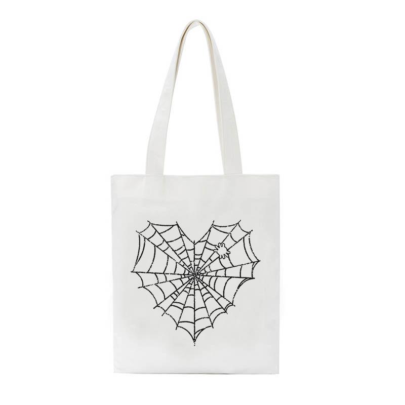 Aidegou20 Japanse gothic anime spinnenweb print canvas tas casual Vintage grote capaciteit y2k vrouwen schoudertas punk hip hop boodschappentas 34*42cm