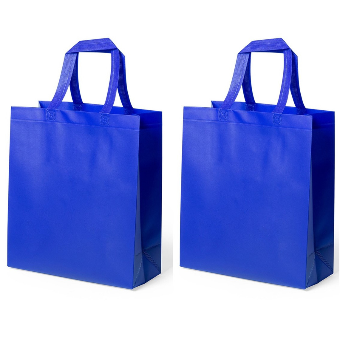 Merkloos Draagtas - 2x stuks - schoudertas - boodschappentas met hengsels - blauw - 35 x x 15 cm - polyest -