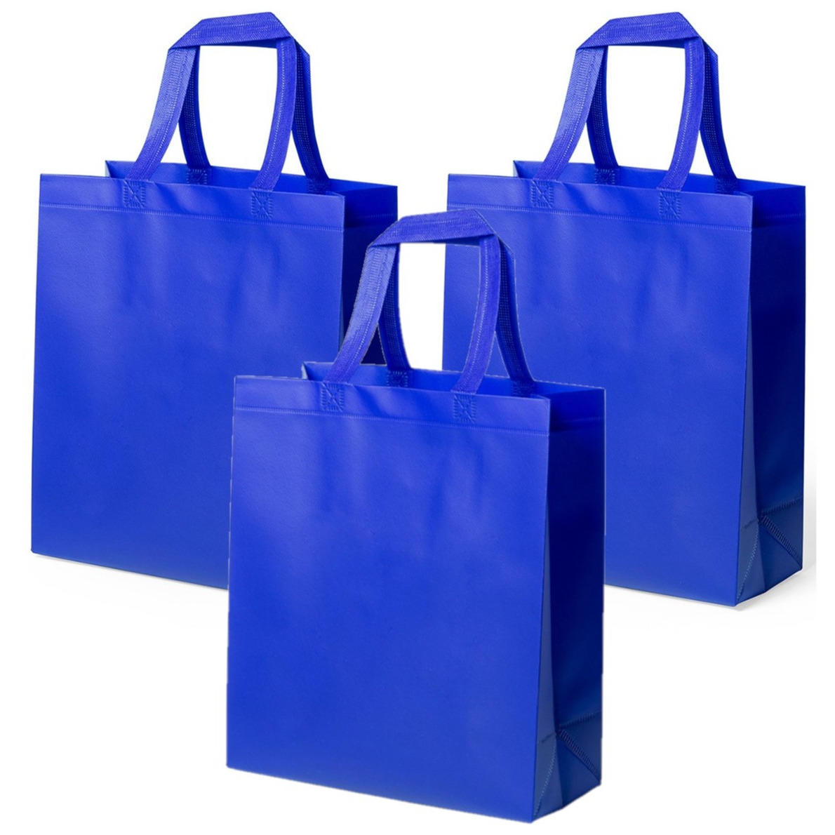Merkloos Draagtas - 10x stuks - schoudertas - boodschappentas met hengsels - blauw - 35 x x 15 cm - polyes -