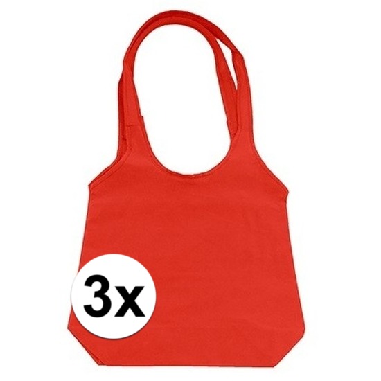Merkloos 3 x Rode opvouwbare tassen/shoppers -