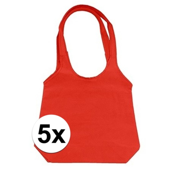 Merkloos 5 x Rode opvouwbare tassen/shopper -