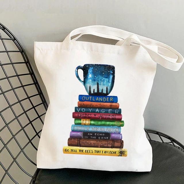 Aidegou15 Shopper Outlander Sing Me A Song Tas Harajuku Vrouwen Boodschappentas Canvas Shopper Tas Meisje Handtas Draagtas Schoudertas Dame Tas 24*26cm