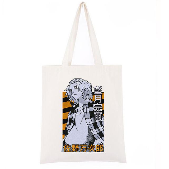 Aidegou20 Anime Tokyo Revengers Manjiro Sano Zwarte Boodschappentas Grote Katoenen Zwarte Canvas Tote Shopper Bag Koreaanse Handtassen Vrouwen 24*26cm wit