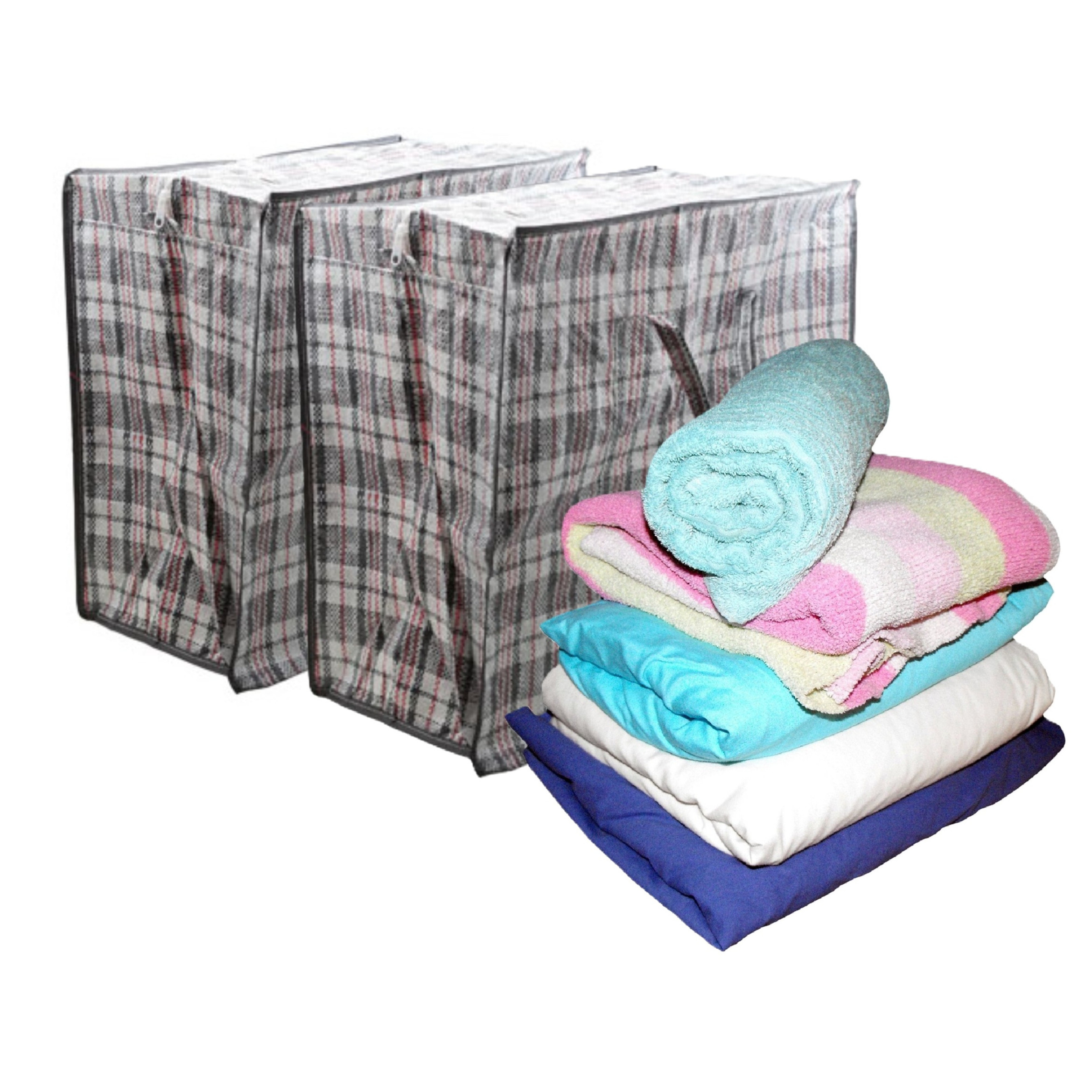 Benson Dekens en kussens Opbergtas - 2x - 82 liter - jumbo formaat - zwart geruit - 55 x 30 x 50 cm -