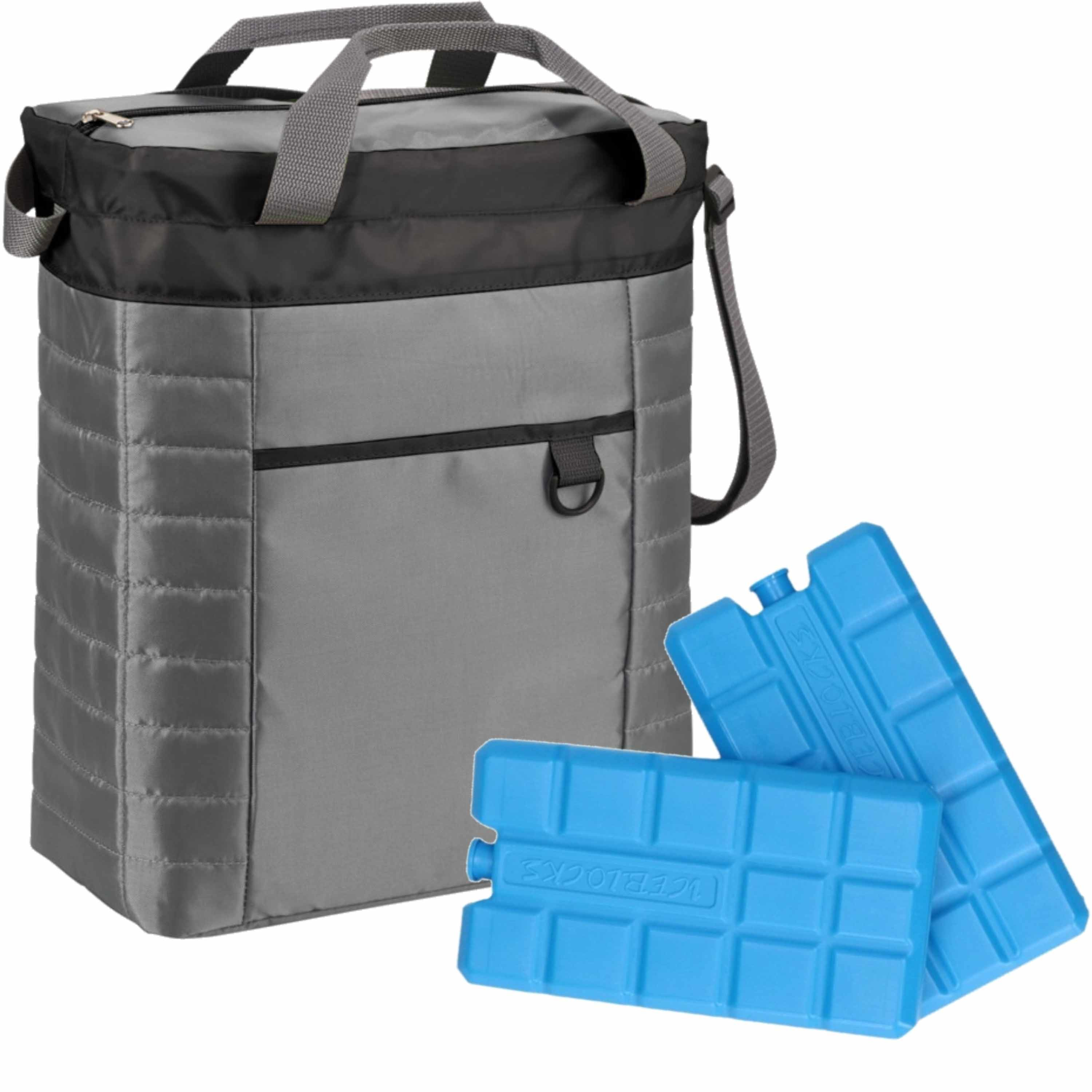 Merkloos Koeltas van 32 x 35 x 17 cm grijs/zwart met 6x stuks koelelementen -