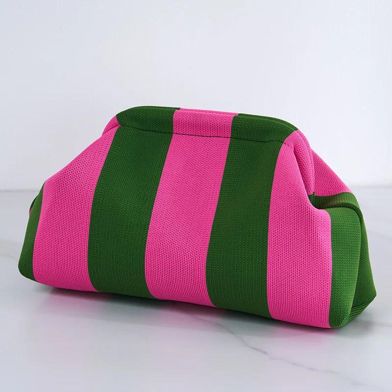 XYNN Zomer strand clutch tas voor vrouwen geweven haak handtassen portemonnees breien dumpling clutch gerimpeld schattige wolk casual colorblock tas groen