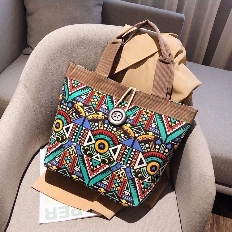 WTEMPO Dames Grote Capaciteit Canvas Enkele Schoudertas Nationale Stijl Straattas Moeder Veelzijdige Boodschappentas Kleurrijke Casual Handtassen 35*45*15cm