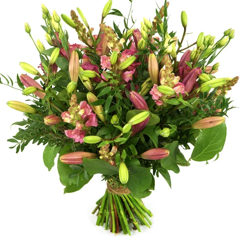 Boeketcadeau Roze lelies gecombineerd met roze bloemen