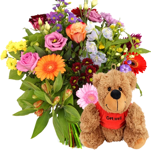 Boeketcadeau Beterschap boeket + knuffel Get Well
