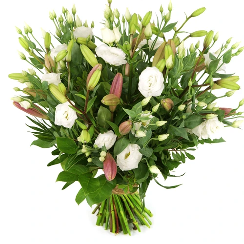 Boeketcadeau Witte lisianthus en roze lelies