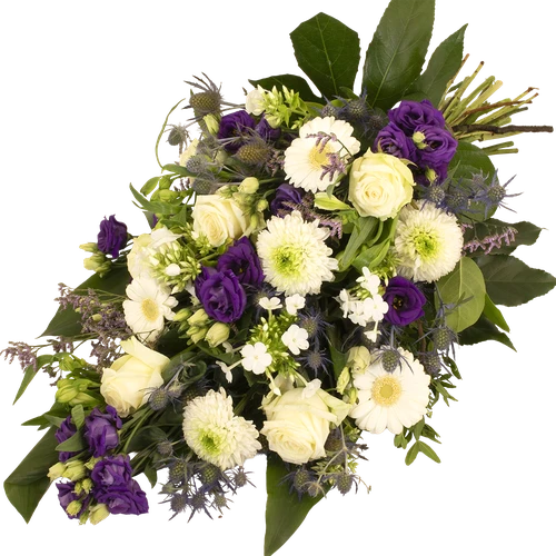 Boeketcadeau Rouwboeket blauw-paars-wit