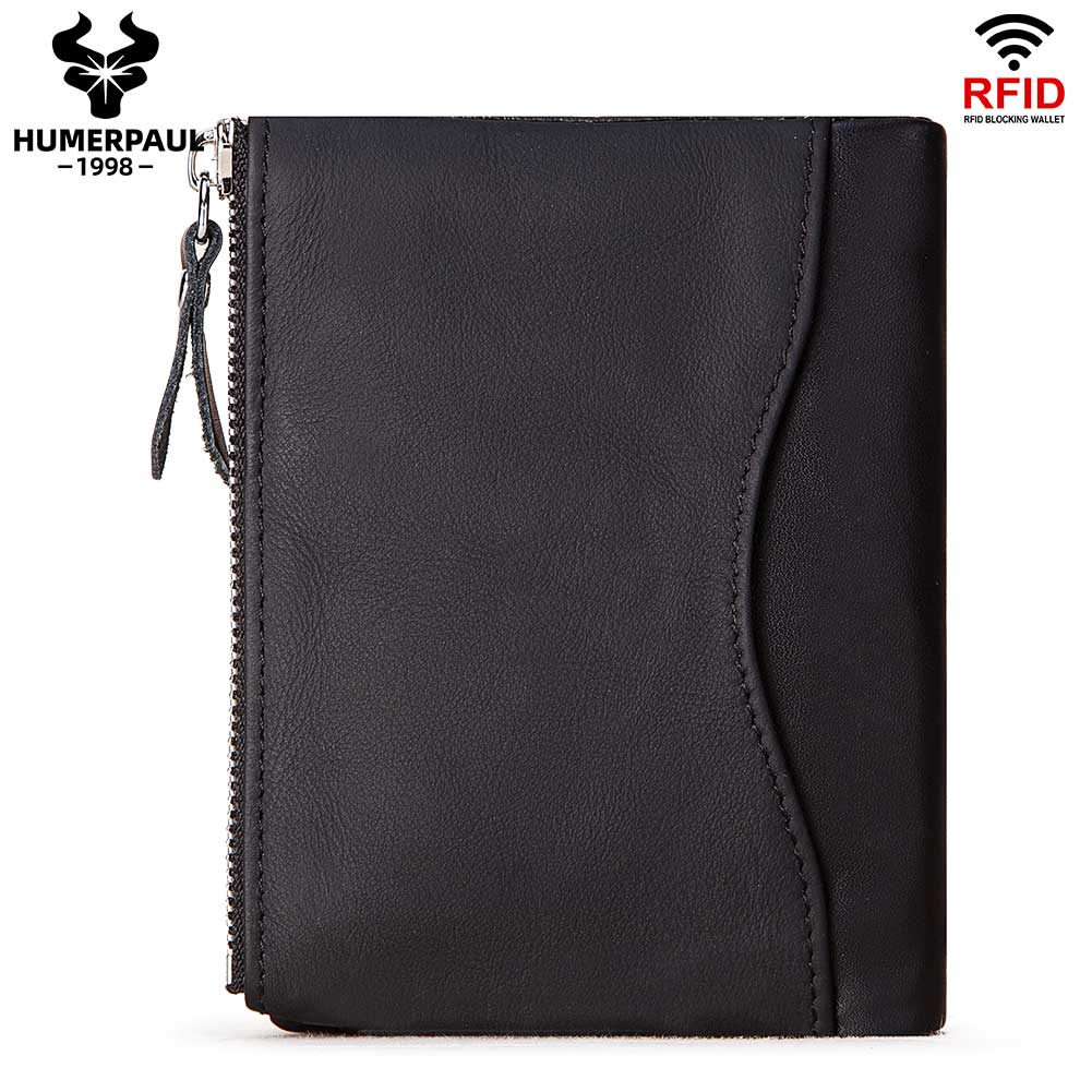 Humerpaul Nieuwe RFID Heren Portemonnee Blokkerende Bescherming Anti-Diefstal Scan Mannelijke Leren Biflod Korte Portemonnee Rits Muntenvakje Casual Geldzak