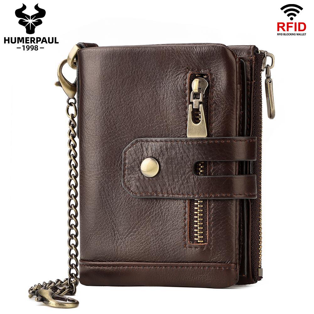 Humerpaul Herenportemonnee Leren antidiefstalborstel Bi-fold Multifunctionele portemonnee met grote capaciteit Slanke kaarthouder