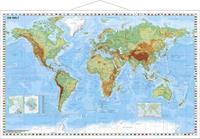 Heinrich Stiefel Weltkarte physisch  - Wandkarte mit Metallbeleistung laminiert