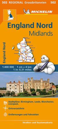 Michelin Editions des Voyages Michelin England Nord, Midlands. Straßen- und Tourismuskarte 1:400.000