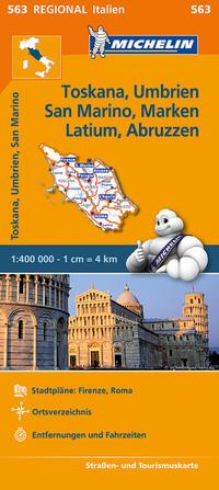 Michelin Editions des Voyages Michelin Toskana, Umbrien, San Marino, Marken, Latium, Abruzzen. Straßen- und Tourismuskarte 1:400.000