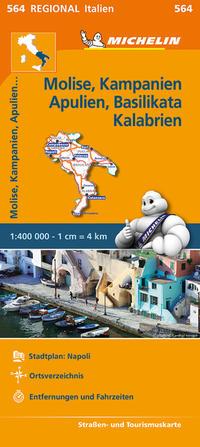 Michelin Editions des Voyages Michelin Molise, Kampanien, Apulien, Basilikata, Kalabrien. Straßen- und Tourismuskarte 1:400.000