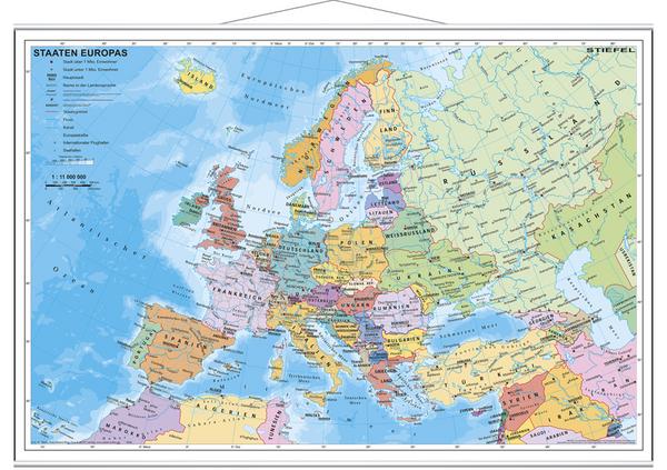 Heinrich Stiefel Staaten Europas. Wandkarte mit Metallleiste