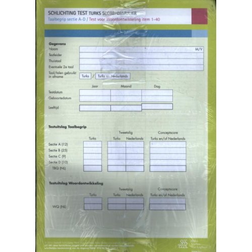 Bsl Media & Learning Schlichting Test Turks Scoreformulier - L. Schlichting