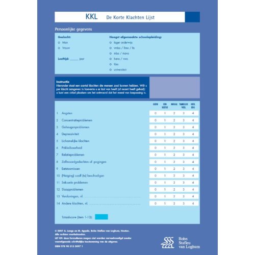 Bsl Media & Learning Korte Klachten Lijst (Kkl) - Scoreformulieren