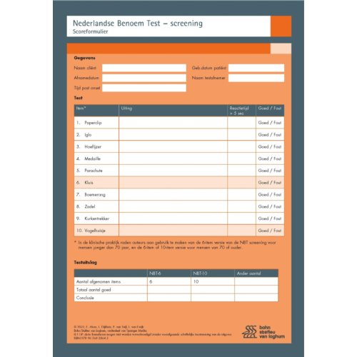 Bsl Media & Learning Nederlandse Benoem Test - Screening (Nbt - Screening) - Scoreformulieren - Eline Alons