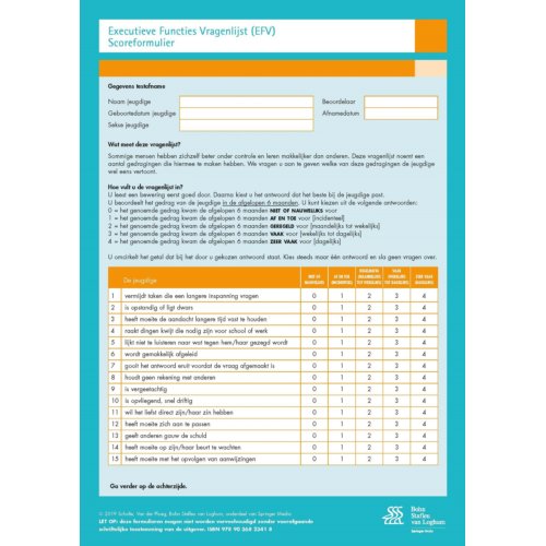 Bsl Media & Learning Executieve Functies Vragenlijst (Efv) Scoreformulieren - Evert Scholte