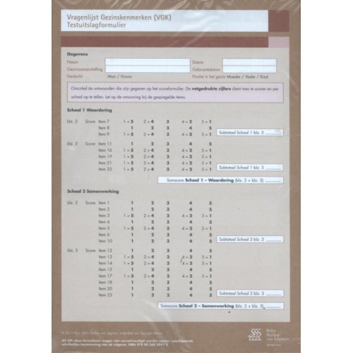 Bsl Media & Learning Vragenlijst Gezinskenmerken Scoreformulieren - W.J.L Klijn