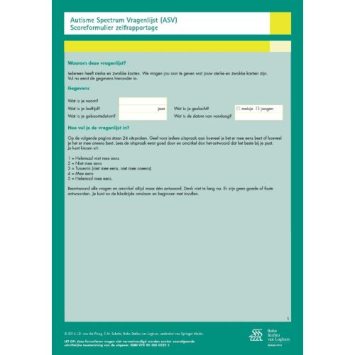 Bsl Media & Learning Autisme Spectrum Vragenlijst (Asv ) - Scoreformulieren - E.M. Scholte