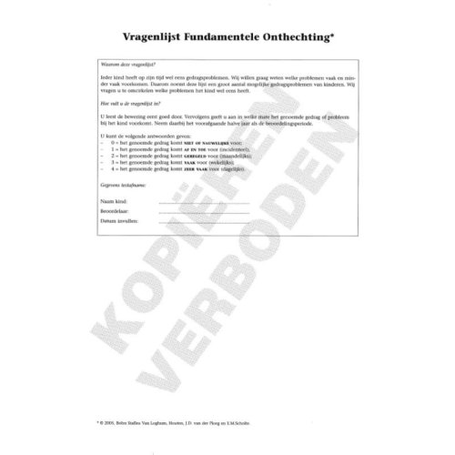 Bsl Media & Learning Vragenlijst Fundamentele Onthechting (Vfo) - Scoreformulieren - J.D. van der Ploeg