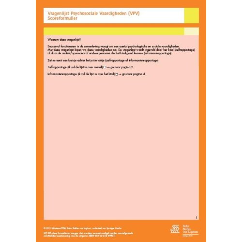 Bsl Media & Learning Vragenlijst Psychosociale Vaardigheden (Vpv) - Scoreformulieren - J.D. van der Ploeg