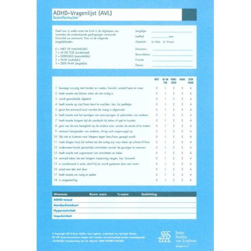 Bsl Media & Learning Adhd-Vragenlijst (Avl) - Scoreformulieren
