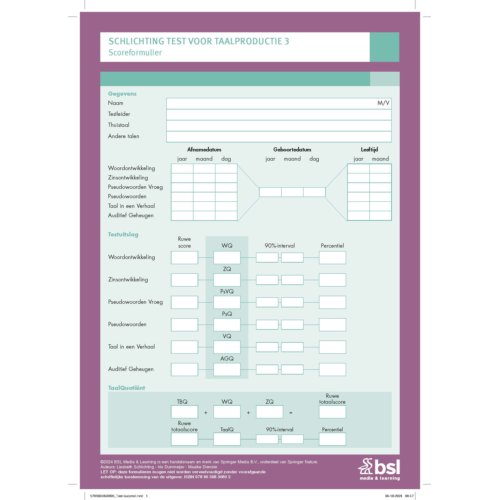 Bsl Media & Learning Schlichting Test Voor Taalproductie 3 - Scoreformulieren - L. Schlichting