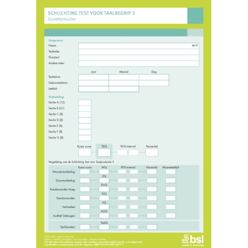 Bsl Media & Learning Schlichting Test Voor Taalbegrip 3 - Scoreformulieren - L. Schlichting